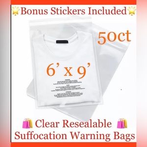 50ct~6’x9’ Self Seal-Suffocation Labeled Bags w/50ct Free Thank You Stickers 🍃🆕🍃